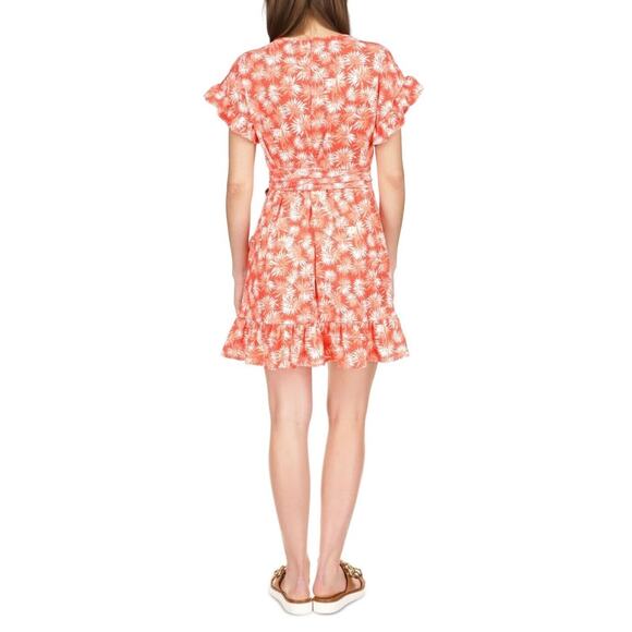 NWT Michael Kors Printed Tie-Waist Dress, Sangria Orange, Women's XL - Picture 2 of 8